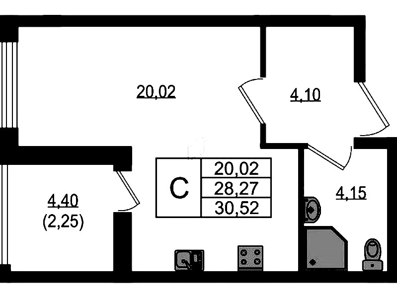 Квартира студия 30.52 м², 11/23 эт., ЖК «Южная Нева»